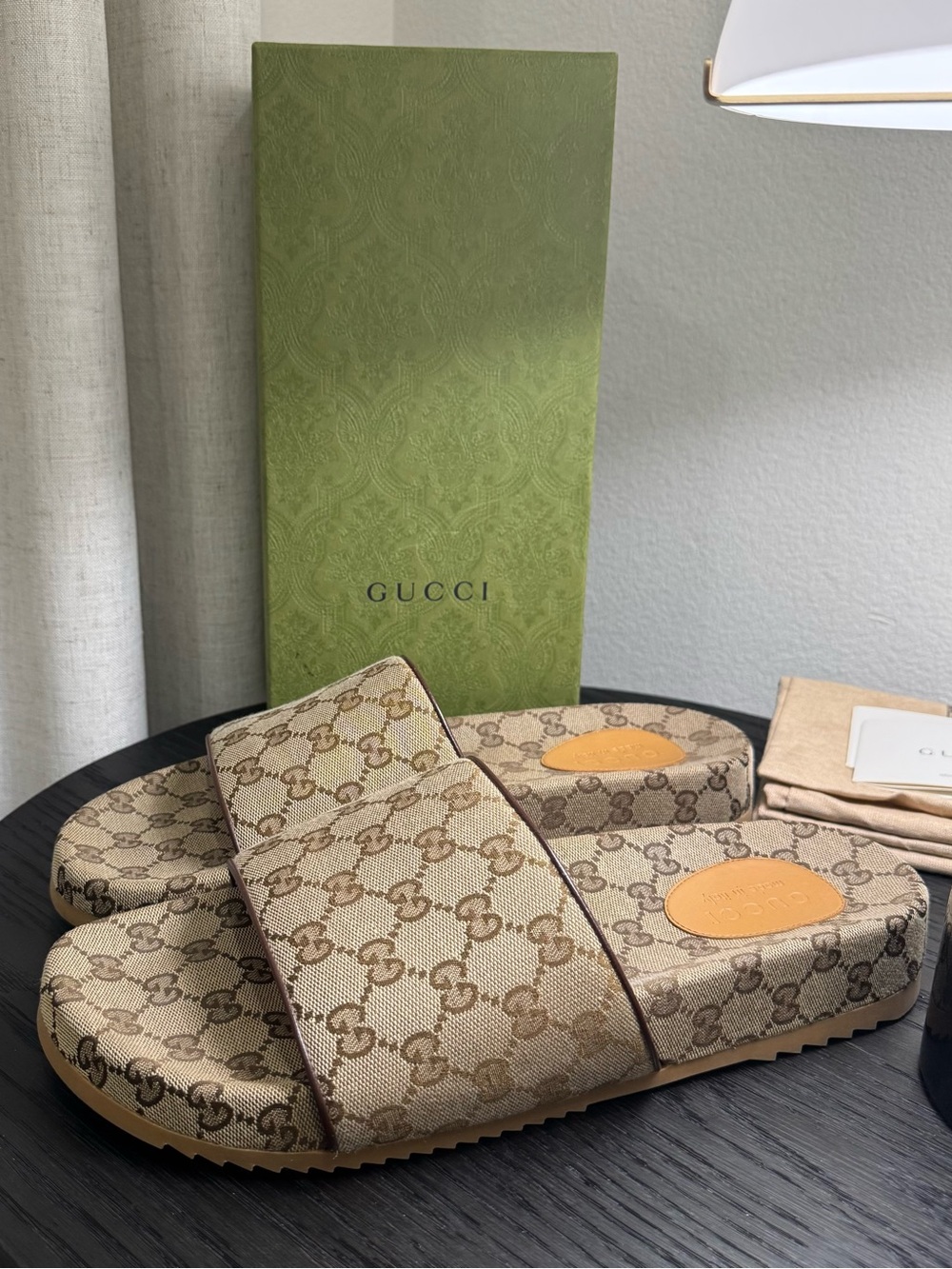 Gucci Men’s GG Monogram Slide Sandals Canvas Beige/Brown 13.5
